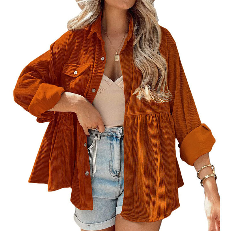 2023 Spring Corduroy Peplum Top
