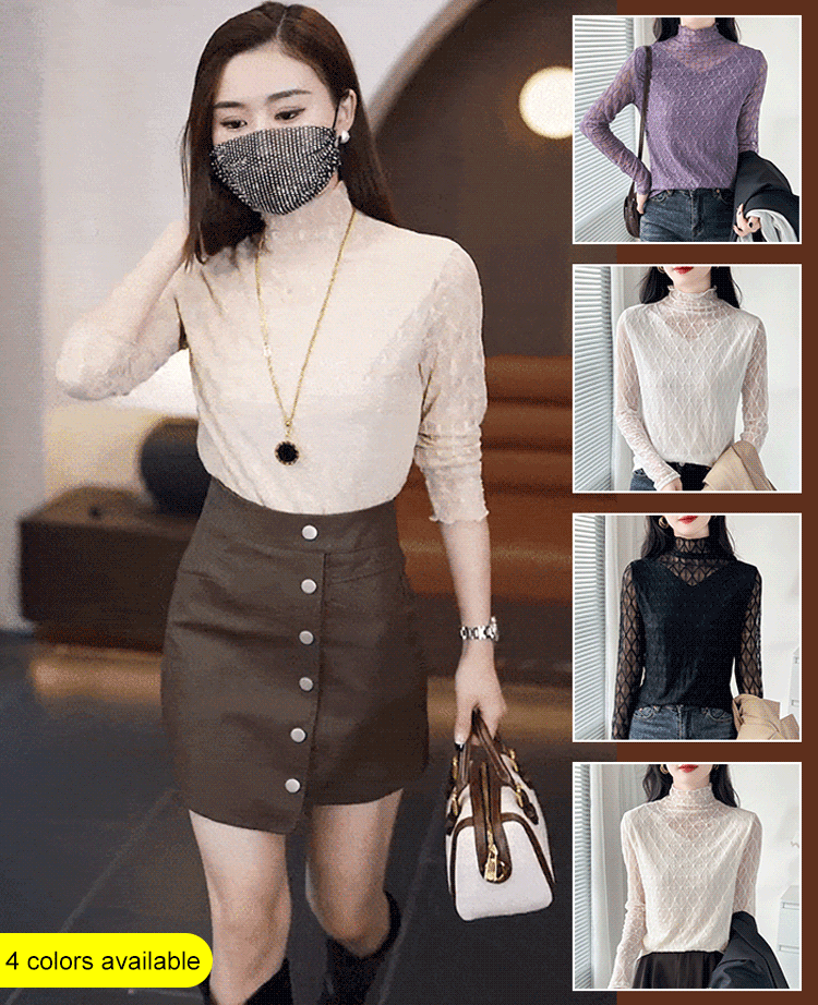 🌈Kaufen Sie 1 und erhalten Sie 1 gratis💋💃Halbes Shirt mit hohem Halsausschnitt und Spitze unten