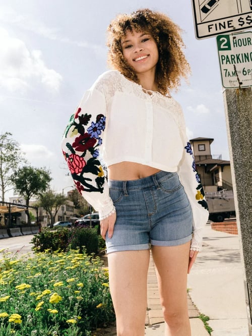 Judy Blue Pull On Denim Jegging Shorts (Kaufen Sie 2 Gratis Versand)