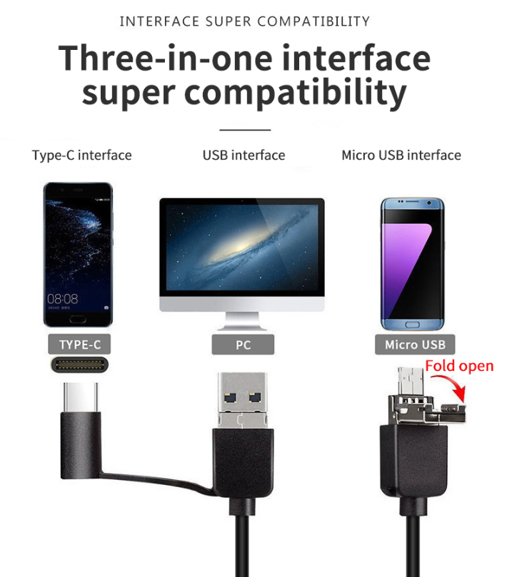 Industrielles Endoskop mit 3-in-1-USB-Schlangenkamera