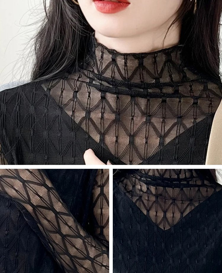 🌈Kaufen Sie 1 und erhalten Sie 1 gratis💋💃Halbes Shirt mit hohem Halsausschnitt und Spitze unten