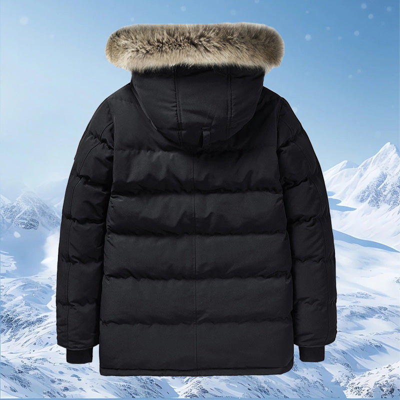 🔥Besonderes Geschenk😍 - Modische, Einfarbige, Warme Winterjacke Für Herren mit Kunstpelzkragen