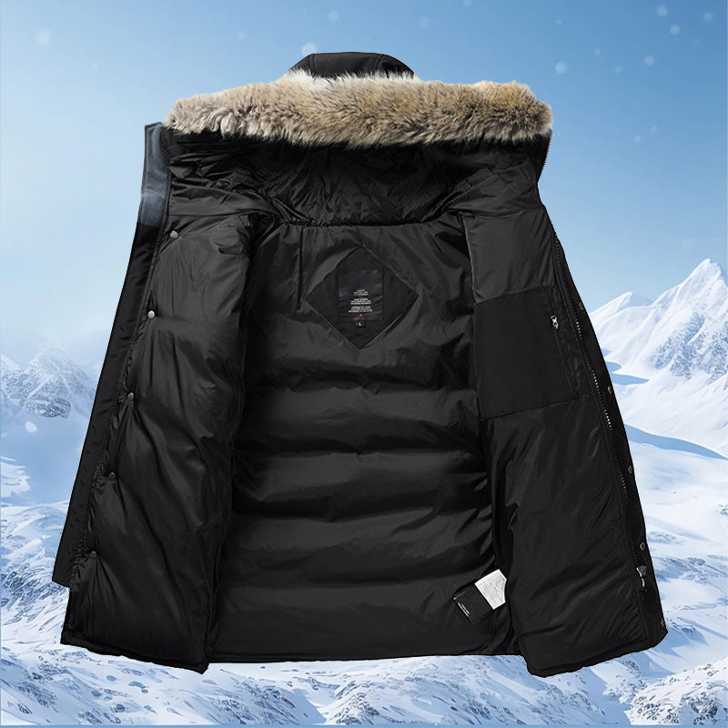 🔥Besonderes Geschenk😍 - Modische, Einfarbige, Warme Winterjacke Für Herren mit Kunstpelzkragen