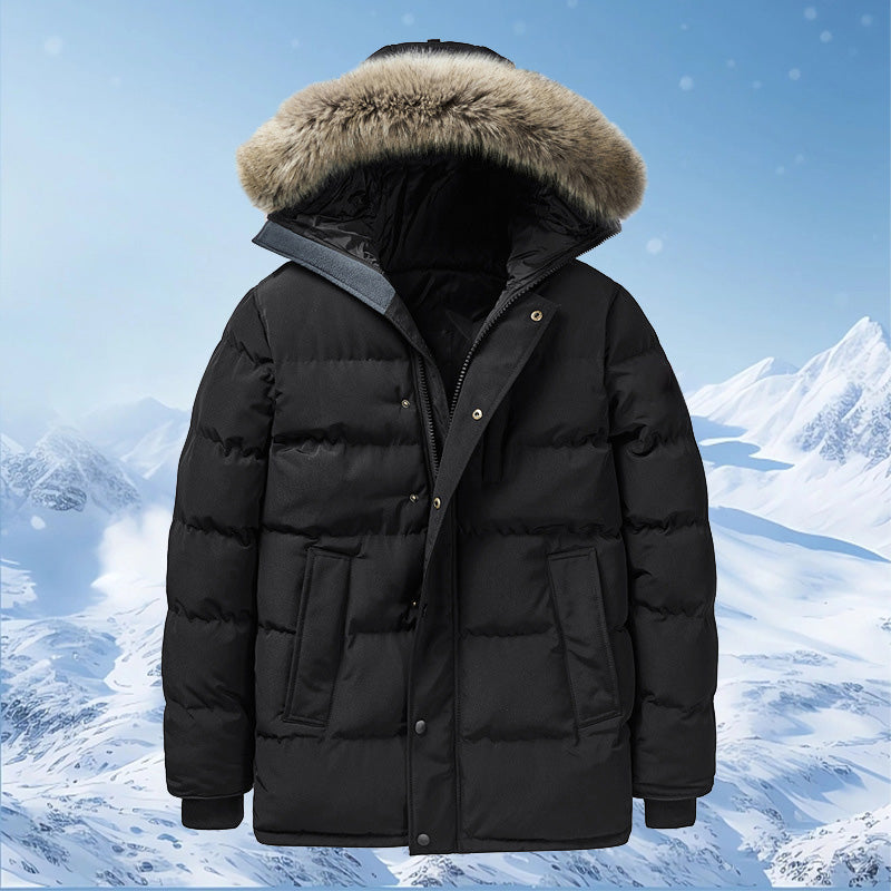 🔥Besonderes Geschenk😍 - Modische, Einfarbige, Warme Winterjacke Für Herren mit Kunstpelzkragen