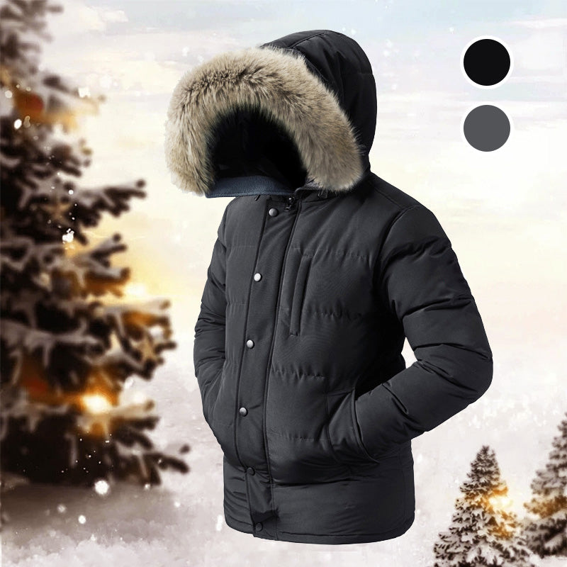 🔥Besonderes Geschenk😍 - Modische, Einfarbige, Warme Winterjacke Für Herren mit Kunstpelzkragen