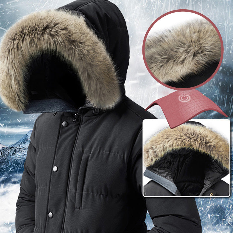 🔥Besonderes Geschenk😍 - Modische, Einfarbige, Warme Winterjacke Für Herren mit Kunstpelzkragen