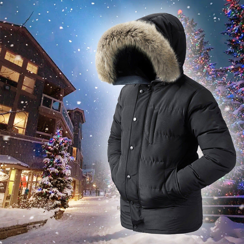 🔥Besonderes Geschenk😍 - Modische, Einfarbige, Warme Winterjacke Für Herren mit Kunstpelzkragen