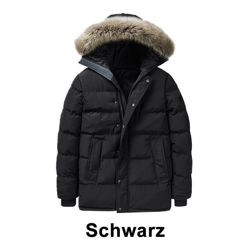 🔥Besonderes Geschenk😍 - Modische, Einfarbige, Warme Winterjacke Für Herren mit Kunstpelzkragen