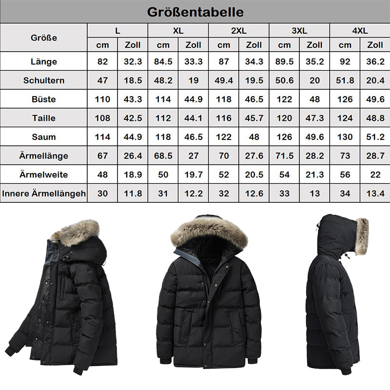 🔥Besonderes Geschenk😍 - Modische, Einfarbige, Warme Winterjacke Für Herren mit Kunstpelzkragen