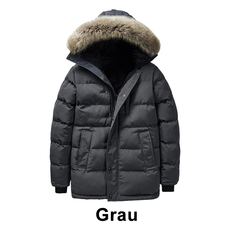 🔥Besonderes Geschenk😍 - Modische, Einfarbige, Warme Winterjacke Für Herren mit Kunstpelzkragen