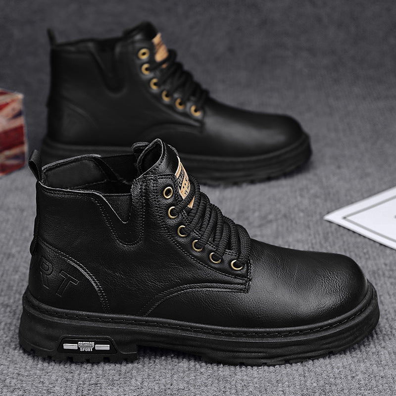 🎅Herren Vintage PU Leder Schnürstiefel