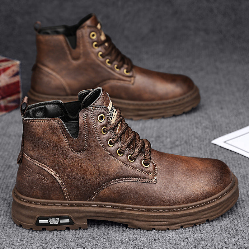 🎅Herren Vintage PU Leder Schnürstiefel