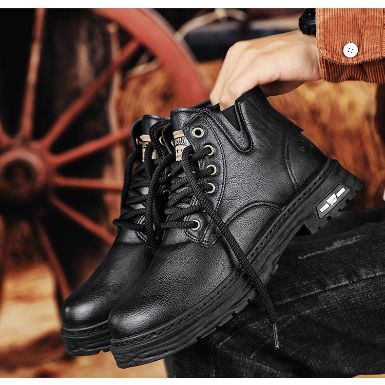 🎅Herren Vintage PU Leder Schnürstiefel