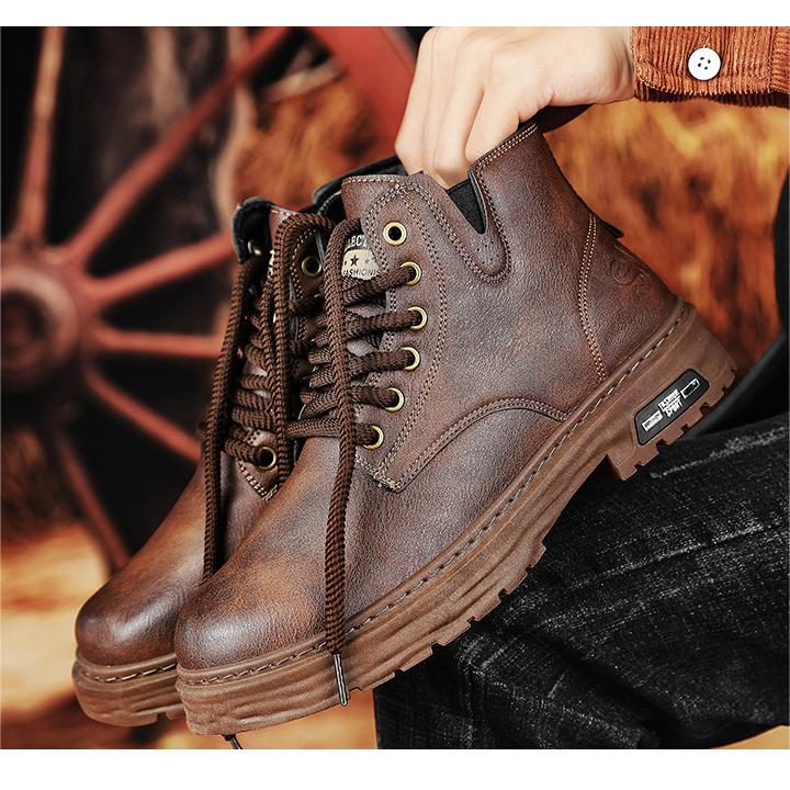 🎅Herren Vintage PU Leder Schnürstiefel
