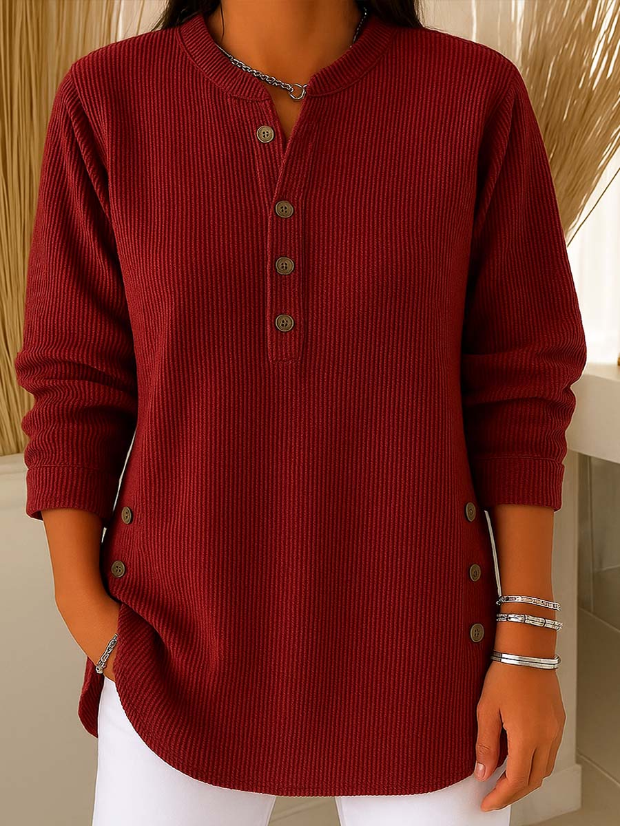 👔 Zum Halbpreis – 50% gespart! 🔥Damen Cordbluse mit Henley-Ausschnitt——Ihr Allrounder für jeden Anlass