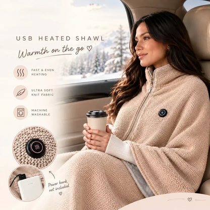 🛋️❤️Freihändig tragbarer, mit Reißverschluss versehener, beheizbarer USB-Schal | Schnelle Erwärmung für die Arbeit am Schreibtisch und zum Entspannen in Innenräumen🧣