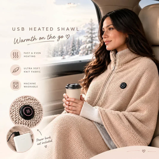 🛋️❤️Freihändig tragbarer, mit Reißverschluss versehener, beheizbarer USB-Schal | Schnelle Erwärmung für die Arbeit am Schreibtisch und zum Entspannen in Innenräumen🧣