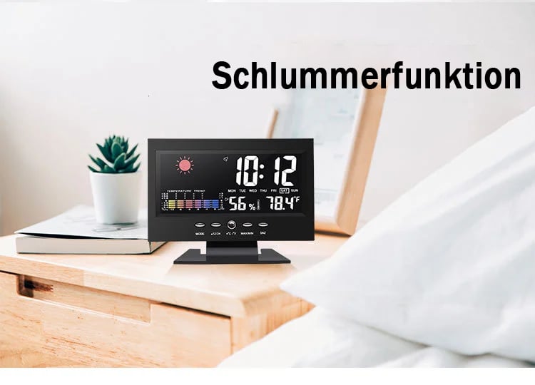 🔥bestes Geschenk-45% Rabatt🔥Digitaler LED-Temperatur- und Luftfeuchtigkeitsmonitor, Wettervorhersage, LED-Tischwecker