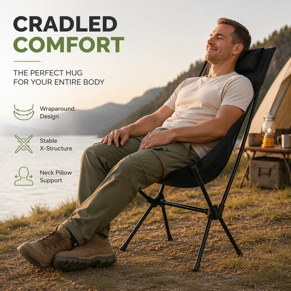 🪑 Campingstuhl, tragbar und leicht, bequem, klappbarer Schaukelstuhl mit Tragetasche für Camping, Wandern, Terrasse, Angeln, Belastbarkeit bis zu 113 kg, Campingliege, klappbarer Stuhl