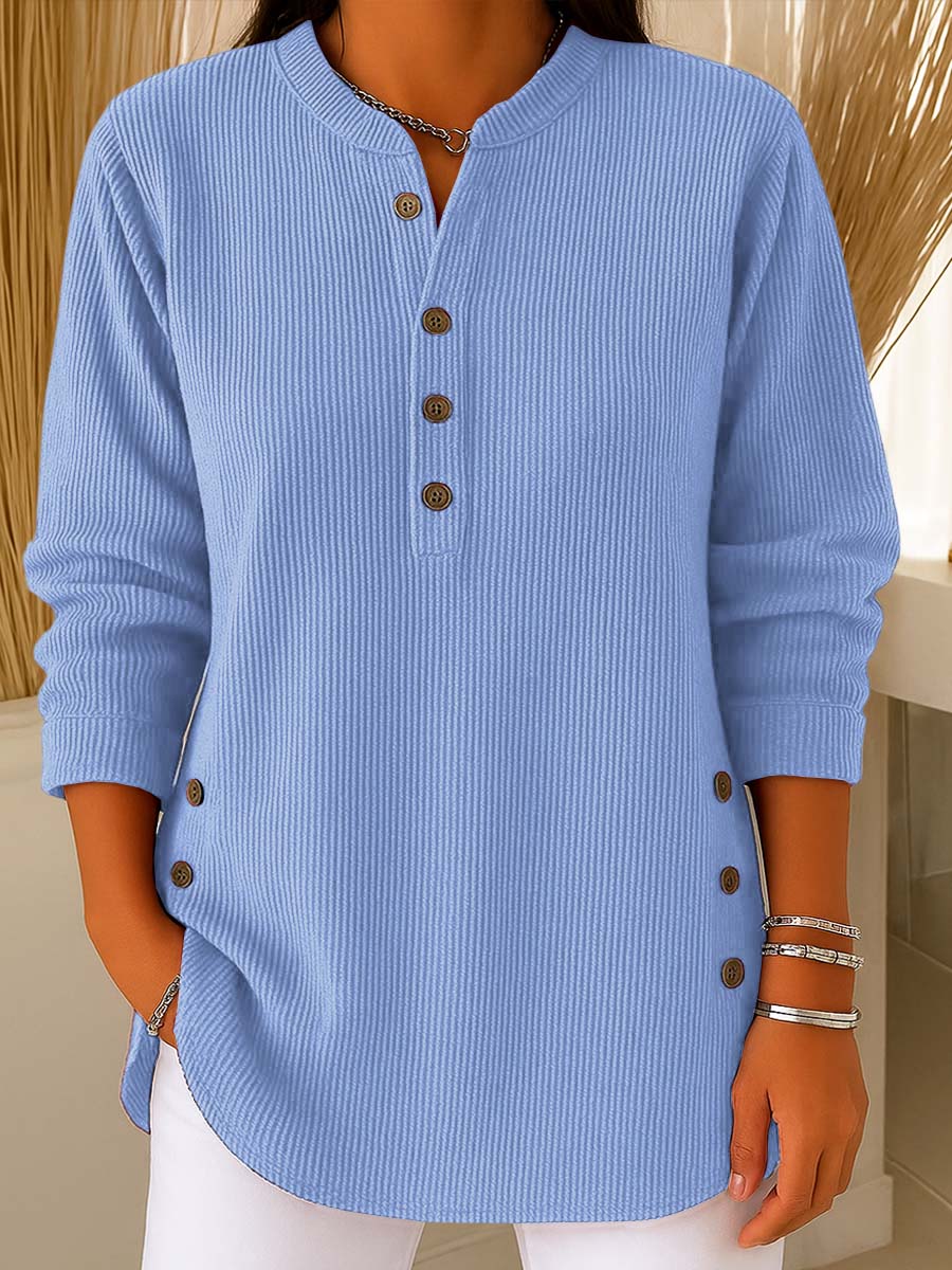 👔 Zum Halbpreis – 50% gespart! 🔥Damen Cordbluse mit Henley-Ausschnitt——Ihr Allrounder für jeden Anlass