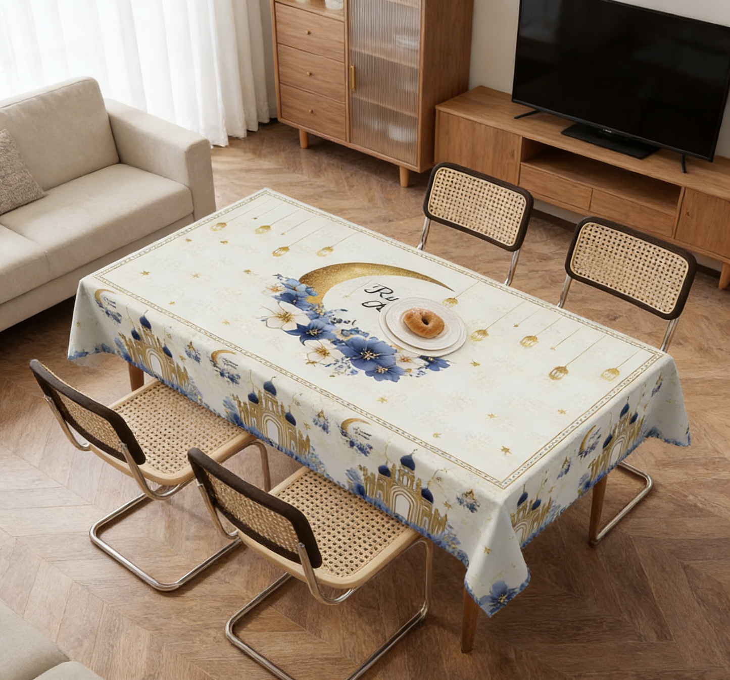 💖Ramadan Tischdecke mit Mond-Stern-Motiv