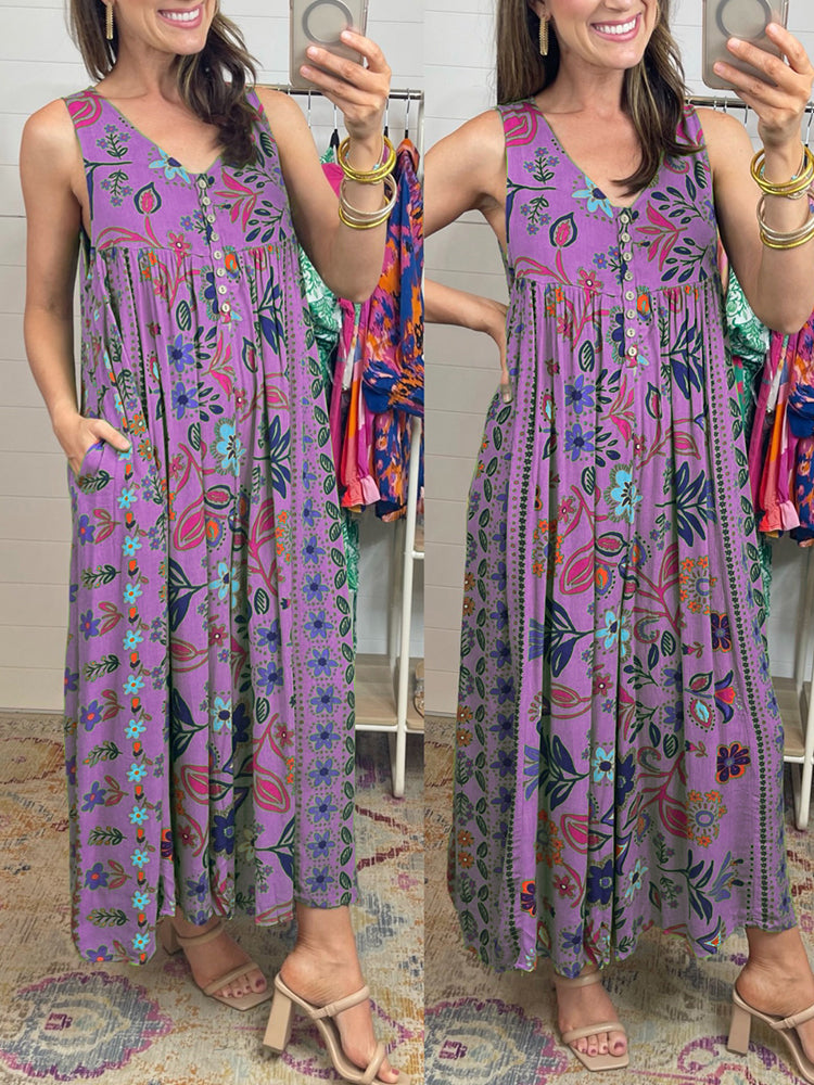 🔥HEISSER VERKAUF💃✨ Vintage Blumenmuster lockerer ärmelloser Jumpsuit