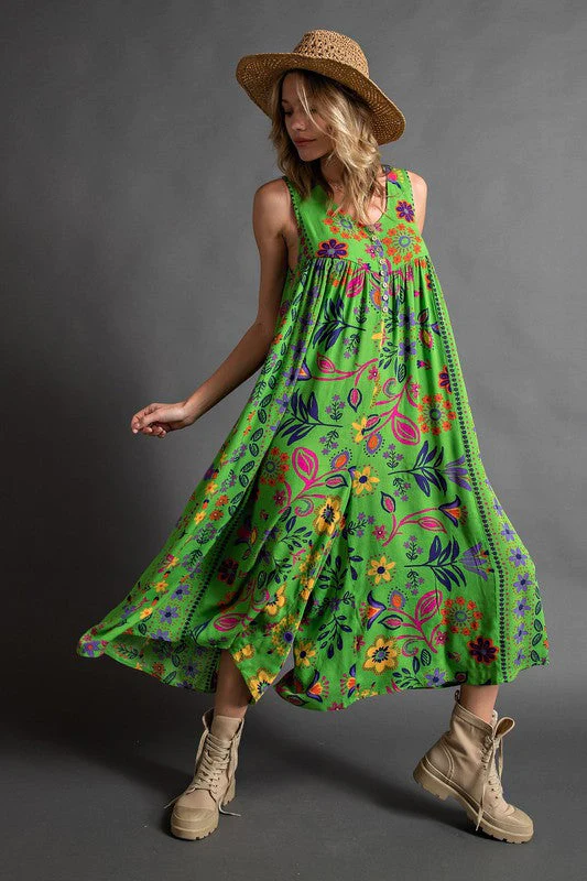 🔥HEISSER VERKAUF💃✨ Vintage Blumenmuster lockerer ärmelloser Jumpsuit