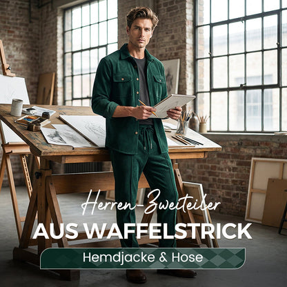 🔥Solange der Vorrat reicht 50 % Rabatt!🎉Herren-Set aus Waffel-Button-Down-Jacke und Hose