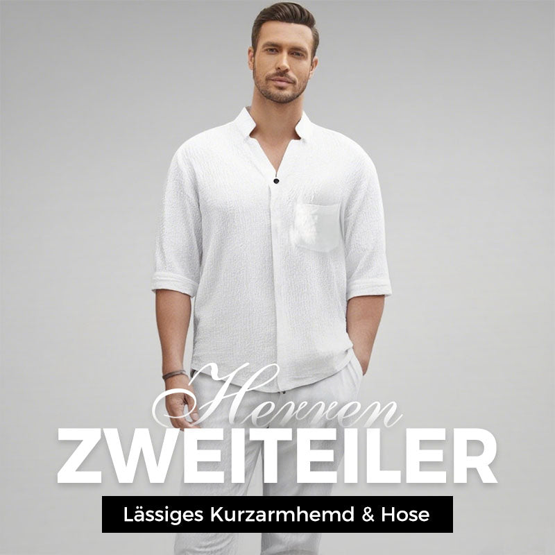 🔥Modischer Herren-Zweiteiler aus Baumwoll-Leinen: Oberteil & Hose
