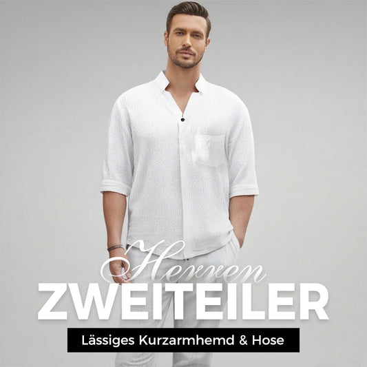 🔥Modischer Herren-Zweiteiler aus Baumwoll-Leinen: Oberteil & Hose