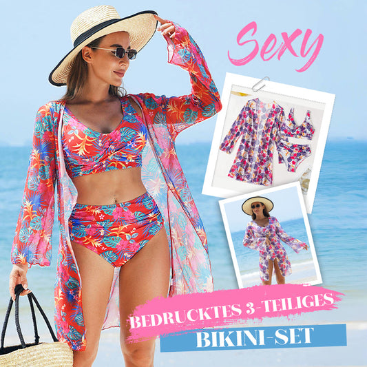 🏖️👙Modisches, mehrfarbig bedrucktes 3-teiliges Bikini-Badeanzug-Set für Damen