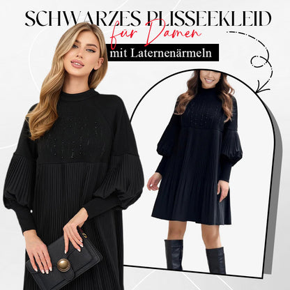 🔥50% Rabatt heute 🎁Elegantes Schwarzes Plisseekleid für Damen mit Laternenärmeln