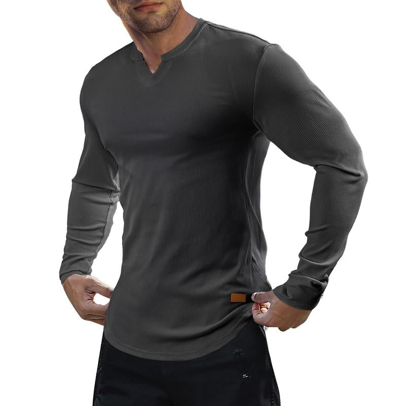 Ripp-Langarmshirt mit V-Ausschnitt für Fitness, Training & Sport