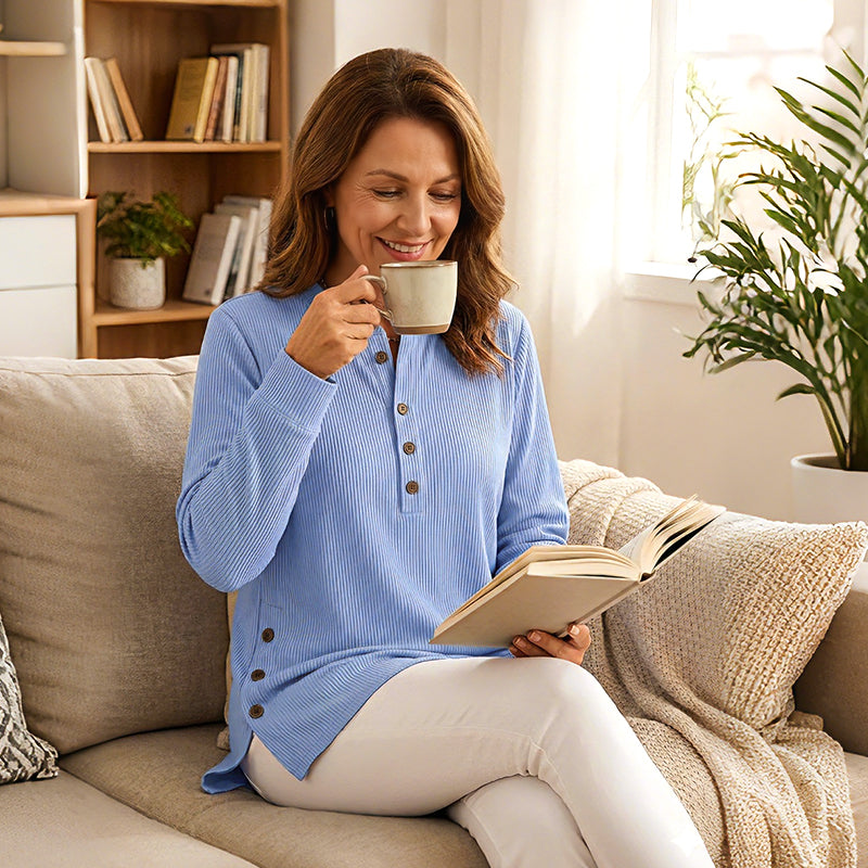 👔 Zum Halbpreis – 50% gespart! 🔥Damen Cordbluse mit Henley-Ausschnitt——Ihr Allrounder für jeden Anlass