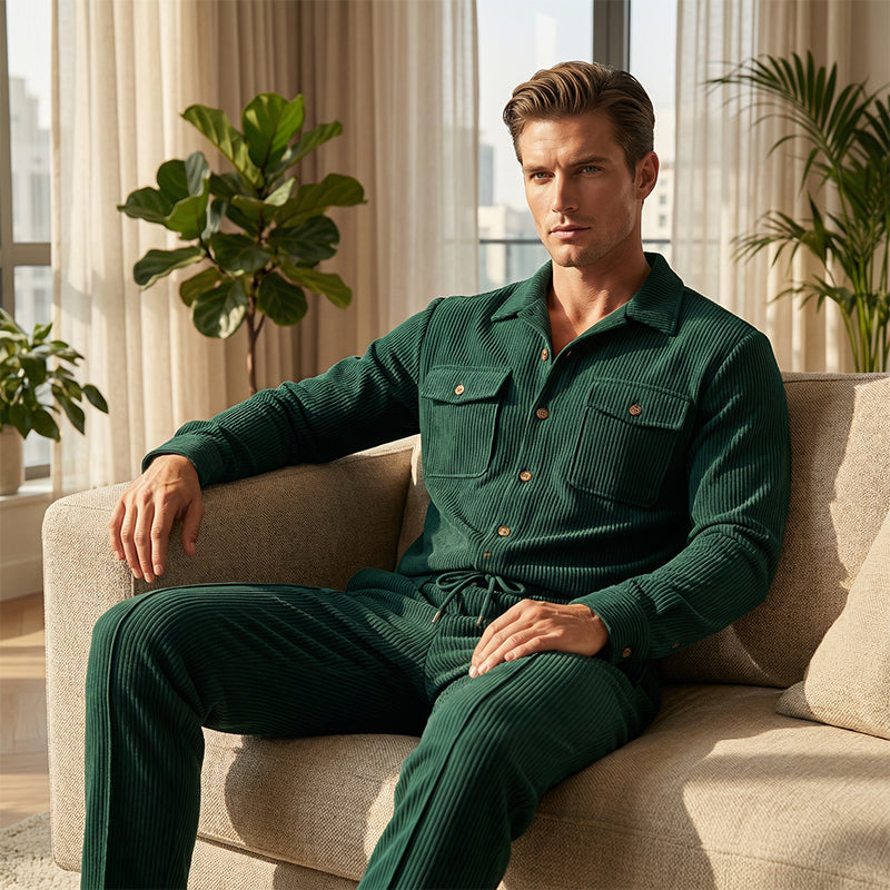 🔥Solange der Vorrat reicht 50 % Rabatt!🎉Herren-Set aus Waffel-Button-Down-Jacke und Hose