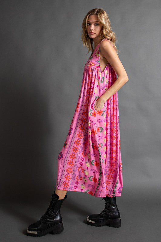 🔥HEISSER VERKAUF💃✨ Vintage Blumenmuster lockerer ärmelloser Jumpsuit