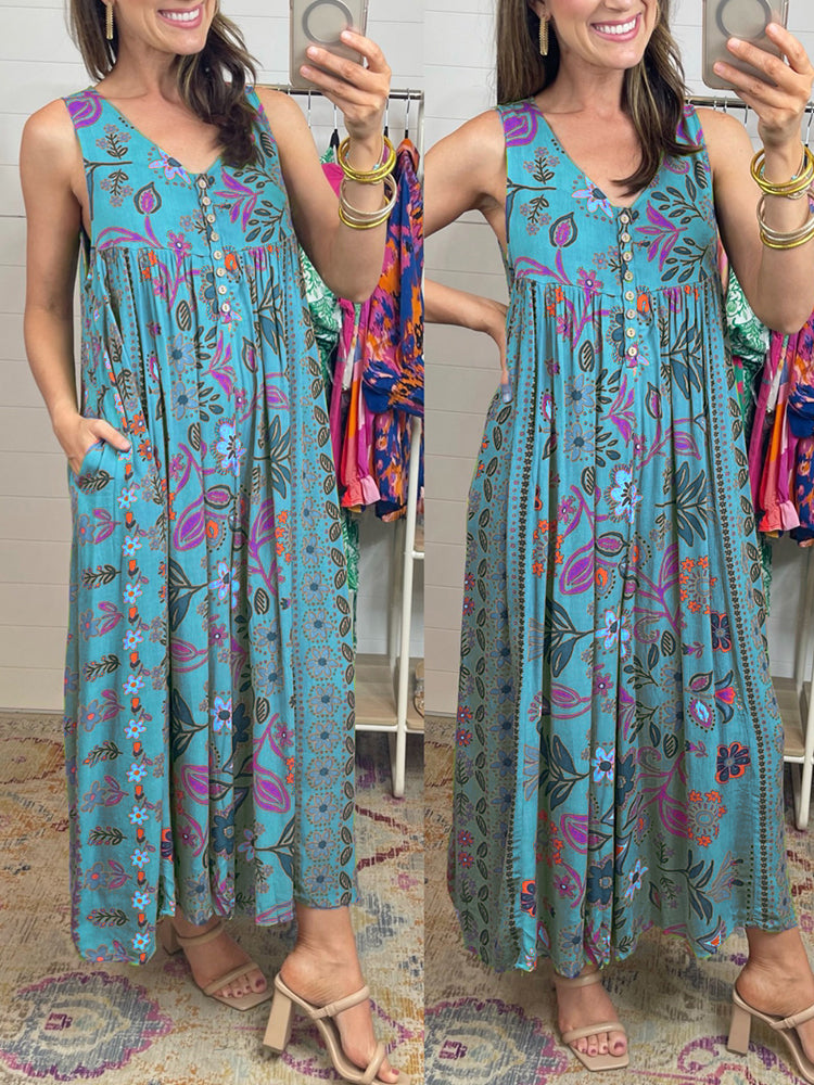 🔥HEISSER VERKAUF💃✨ Vintage Blumenmuster lockerer ärmelloser Jumpsuit