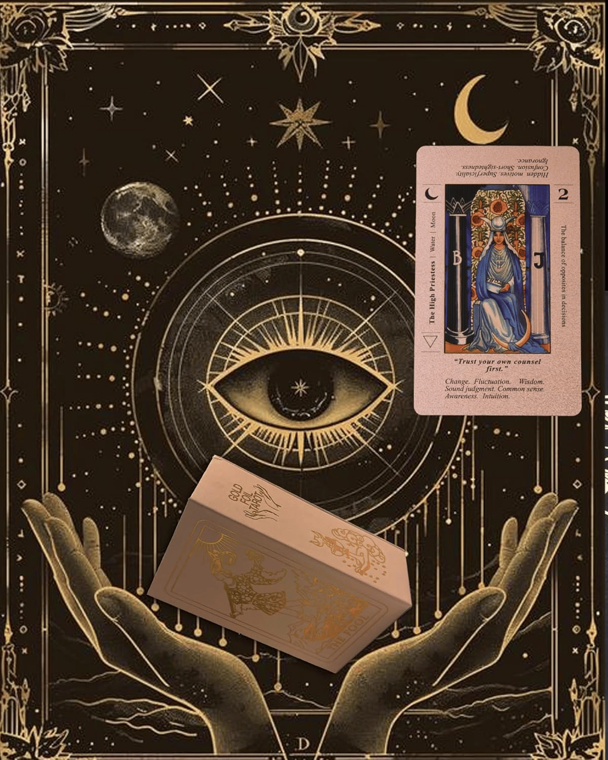 Witchy Cauldron Roségold-Tarotkarten mit Begleitbuch Wasserdichtes, knitterfreies Folien-Tarotkartenspiel für Anfänger Enthält Chakren, Planeten, Sternzeichen, Elemente und Affirmationen