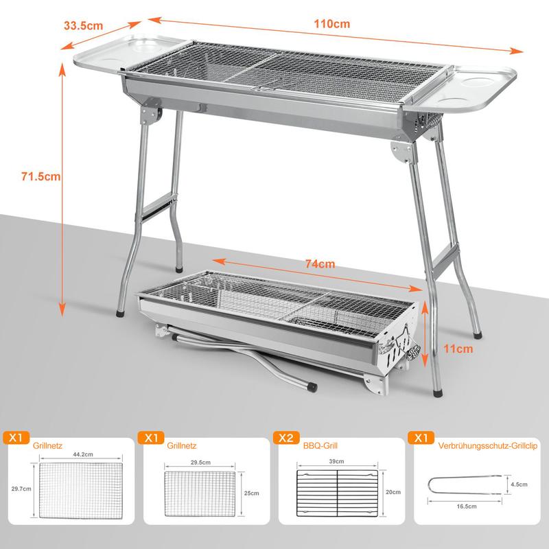 Outdoor Grillset – Klappbarer Edelstahl-Kohlegrill für Camping, Garten und BBQ🔥🍖