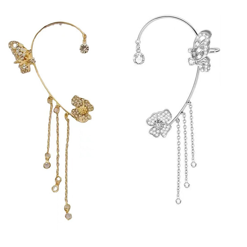 💕Valentinstags Special - 50% Rabatt💕Schlichte Ohrclips mit Schmetterlings- und Blumenmotiv & Quasten – Elegant & bequem, ohne Ohrloch 🌸🦋