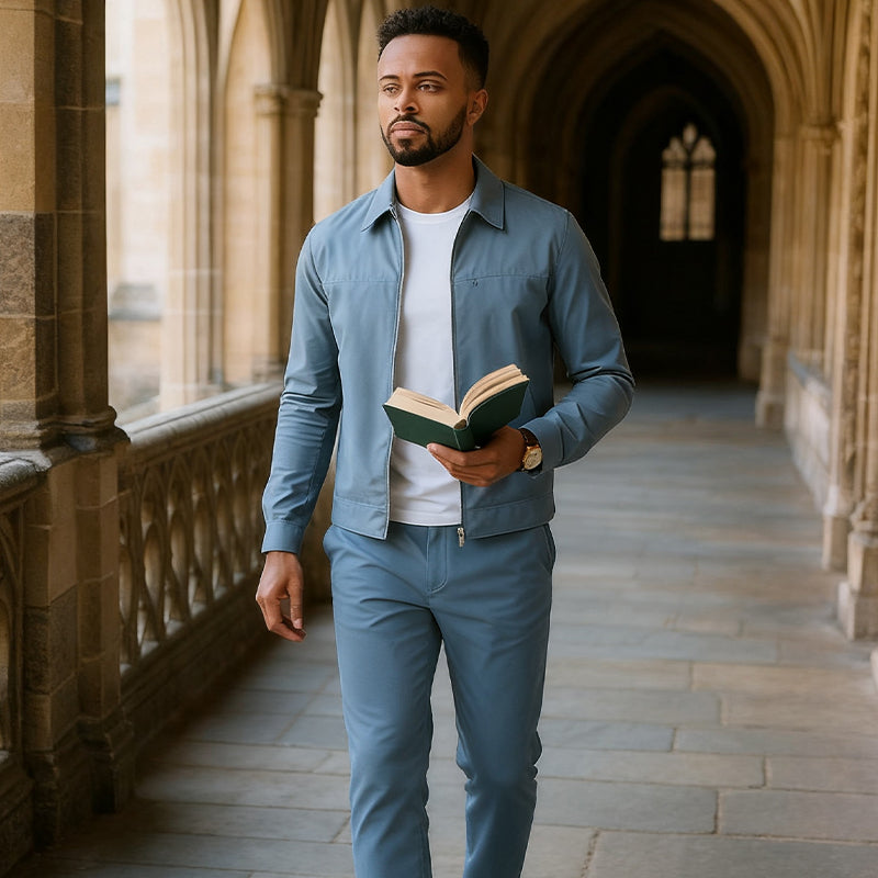 Herren 2-teiliges Freizeit-Set in Unifarben für Herbst und Winter (Jacke + Hose)