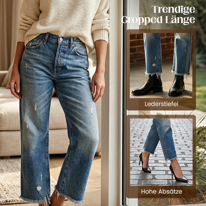 Damen-Retro-Cropped-Straight-Leg-Jeans