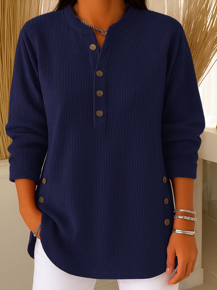 👔 Zum Halbpreis – 50% gespart! 🔥Damen Cordbluse mit Henley-Ausschnitt——Ihr Allrounder für jeden Anlass
