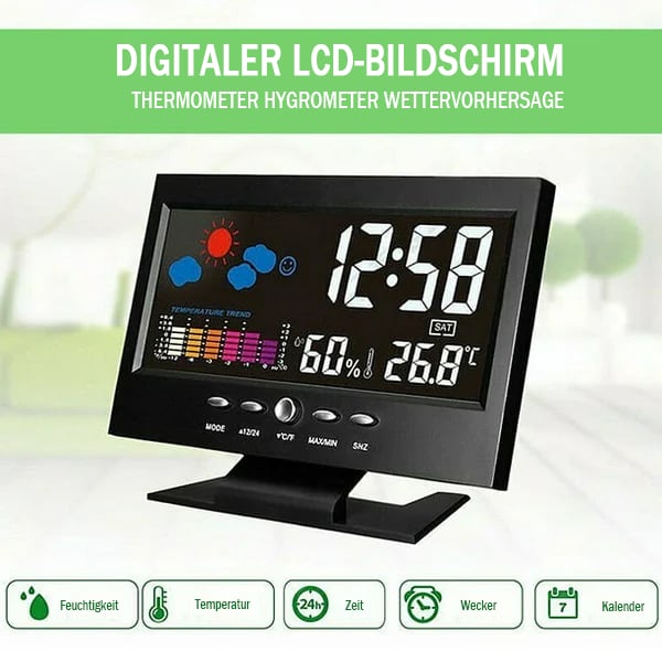 🔥bestes Geschenk-45% Rabatt🔥Digitaler LED-Temperatur- und Luftfeuchtigkeitsmonitor, Wettervorhersage, LED-Tischwecker