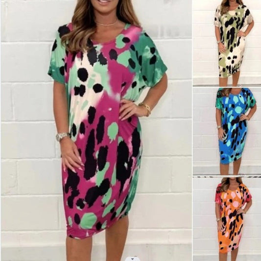 🔥2025 HEIßER VERKAUF🔥Rundhals Lässig Lockeres Kleid mit Leopardenmuster