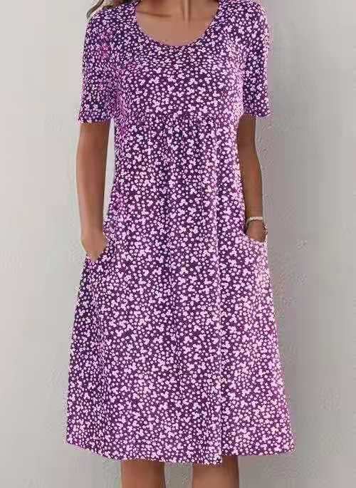 Lässiges Baumwollkleid mit U-Ausschnitt und Blumenmuster für Damen (8 Farben mit Taschen)