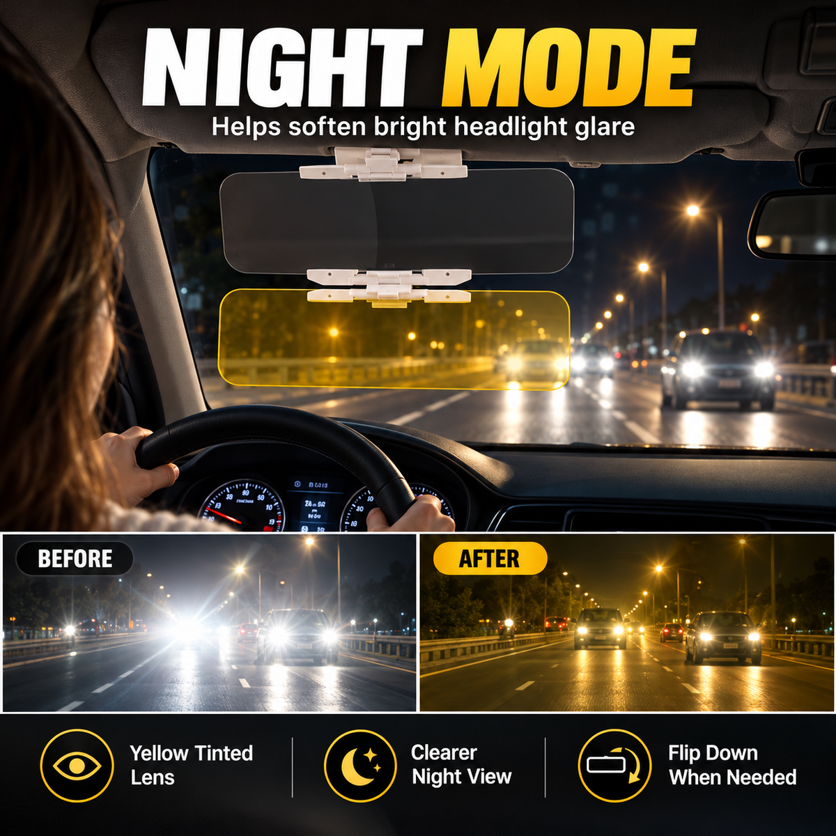 Sicherer Fahren bei Tag & Nacht 🌙 Universelle HD Blendschutz-Sonnenblende fürs Auto ✨-Gcom