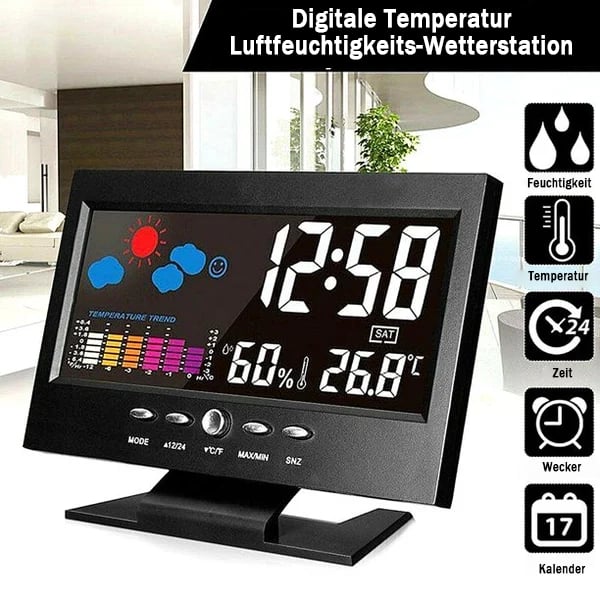 🔥bestes Geschenk-45% Rabatt🔥Digitaler LED-Temperatur- und Luftfeuchtigkeitsmonitor, Wettervorhersage, LED-Tischwecker