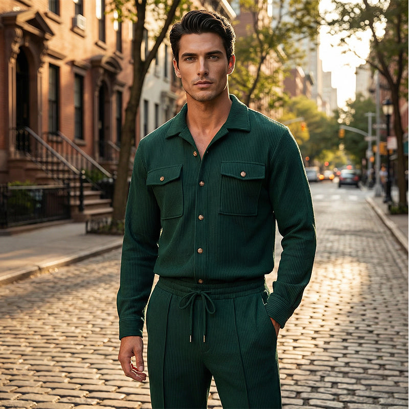 🔥Solange der Vorrat reicht 50 % Rabatt!🎉Herren-Set aus Waffel-Button-Down-Jacke und Hose