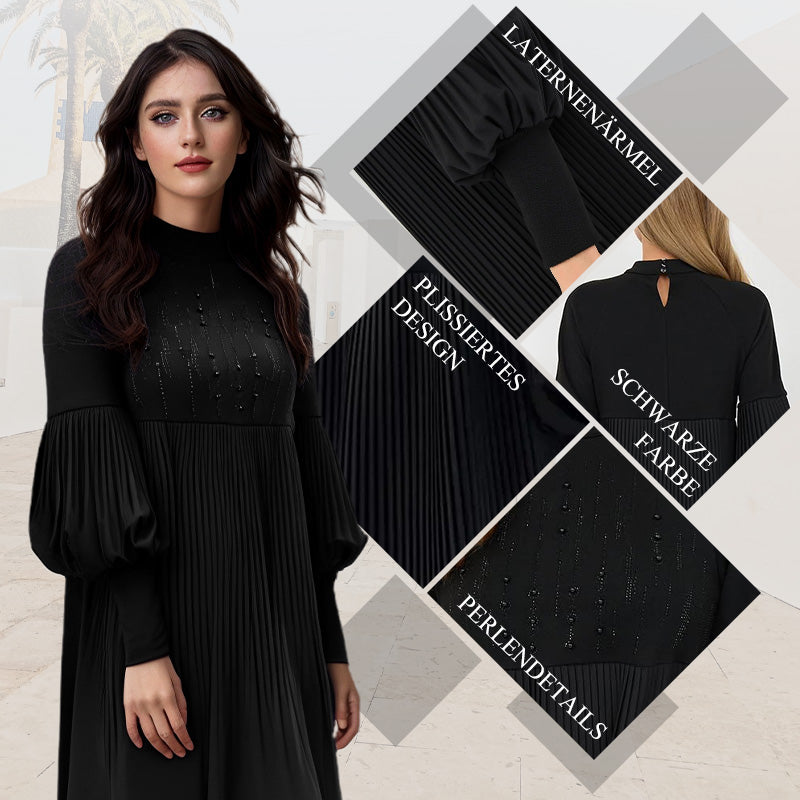 🔥50% Rabatt heute 🎁Elegantes Schwarzes Plisseekleid für Damen mit Laternenärmeln